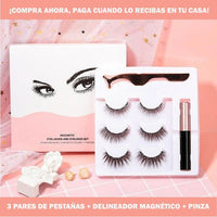 🌸 KIT 3 PARES DE PESTAÑAS MAGNÉTICAS + DELINEADOR MAGNÉTICO + PINZA APLICADORA